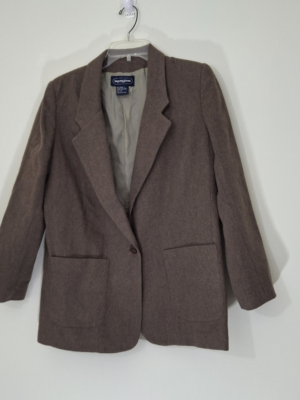 Impressions Women's Taupe Wool Single-Button Blazer, Size 12